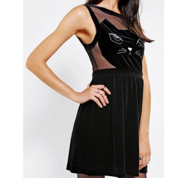 Cooperative Dresses & Skirts - URBAN OUTFITTERS / COOPERATIVE black velvet mesh cat dress, size S